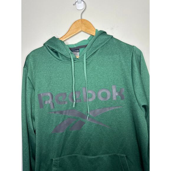 Reebok Hoodie Tech Fleece Pullover Size M Green Long Sleeve Front Pocket - Picture 2 of 6